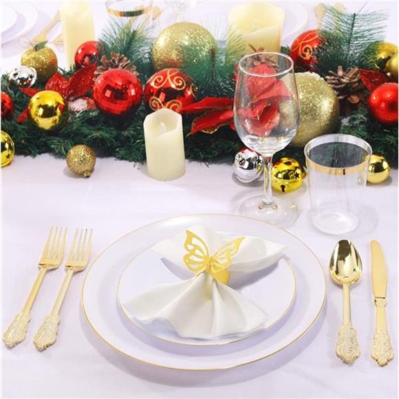 100 Pieces Gold Plastic Plates - 10.25inch Gold Dinner Plates - Heavyweight - Picture 2 of 7